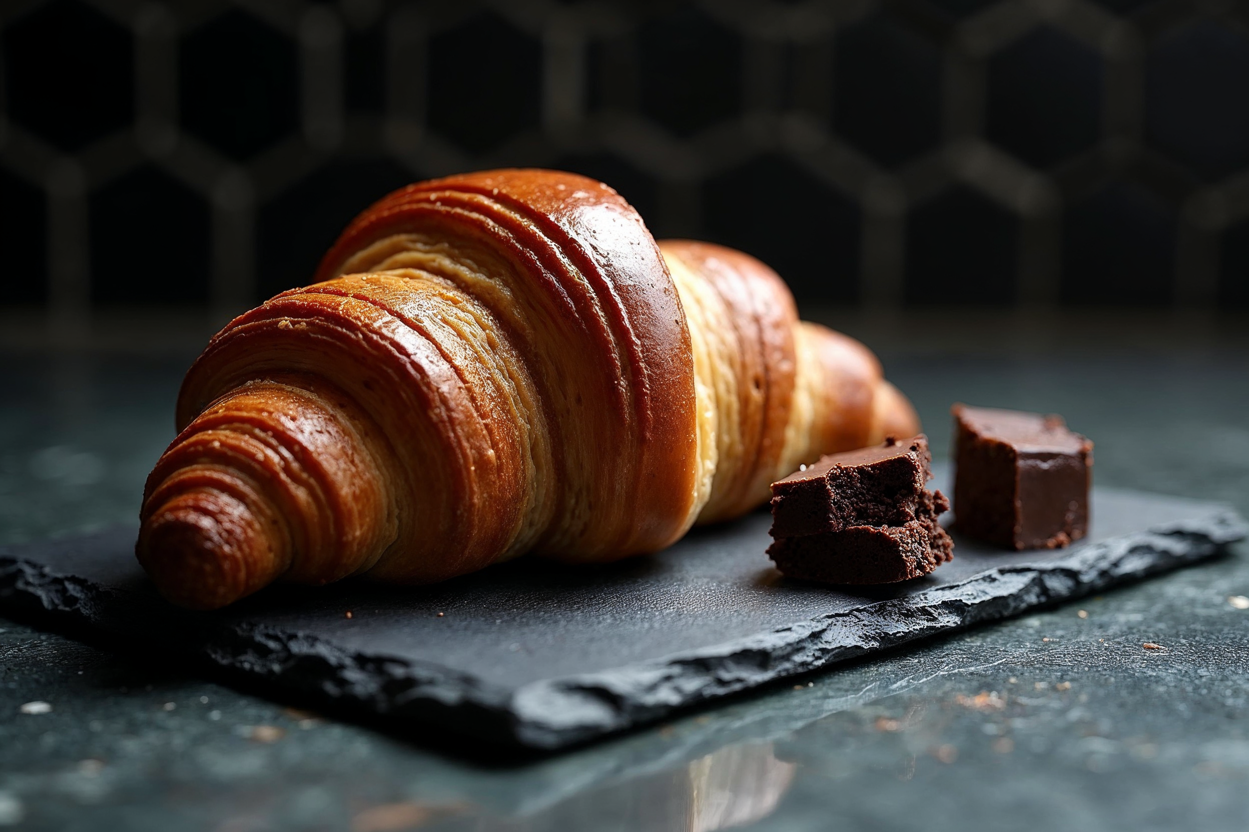 Koyu kayrak taş üzerinde pain au chocolat